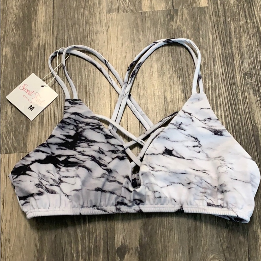 NWT Sweet Treat bikini top white/black marble M